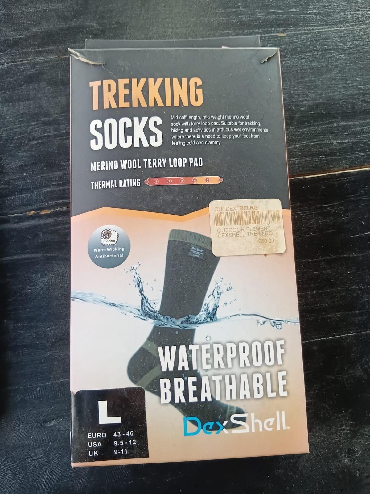 DexShell Trekking Socks Size Large
